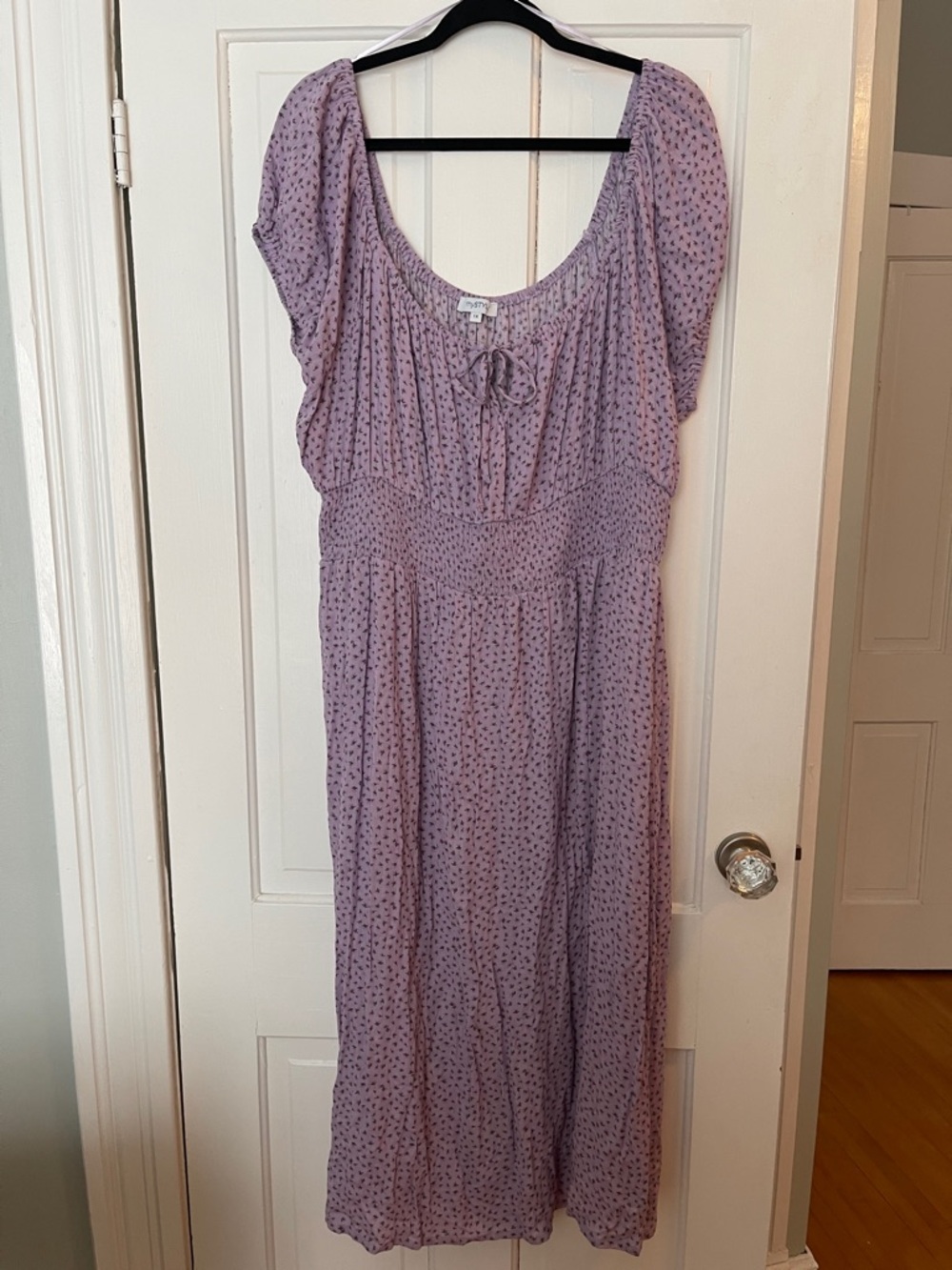 Light Purple Floral Maxi Peasant Dress with Smocked Waist